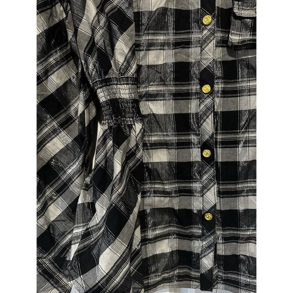 COOGI Women’s Black Embellished Button Shirt Gold Accents Size XL Smocked Waist - Picture 4 of 15